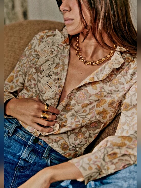 Sezane Tops - $185 NWT! Sezane Chlo Floral Ivory Pink Yellow Organic Cotton Size 34 US 2 XS S